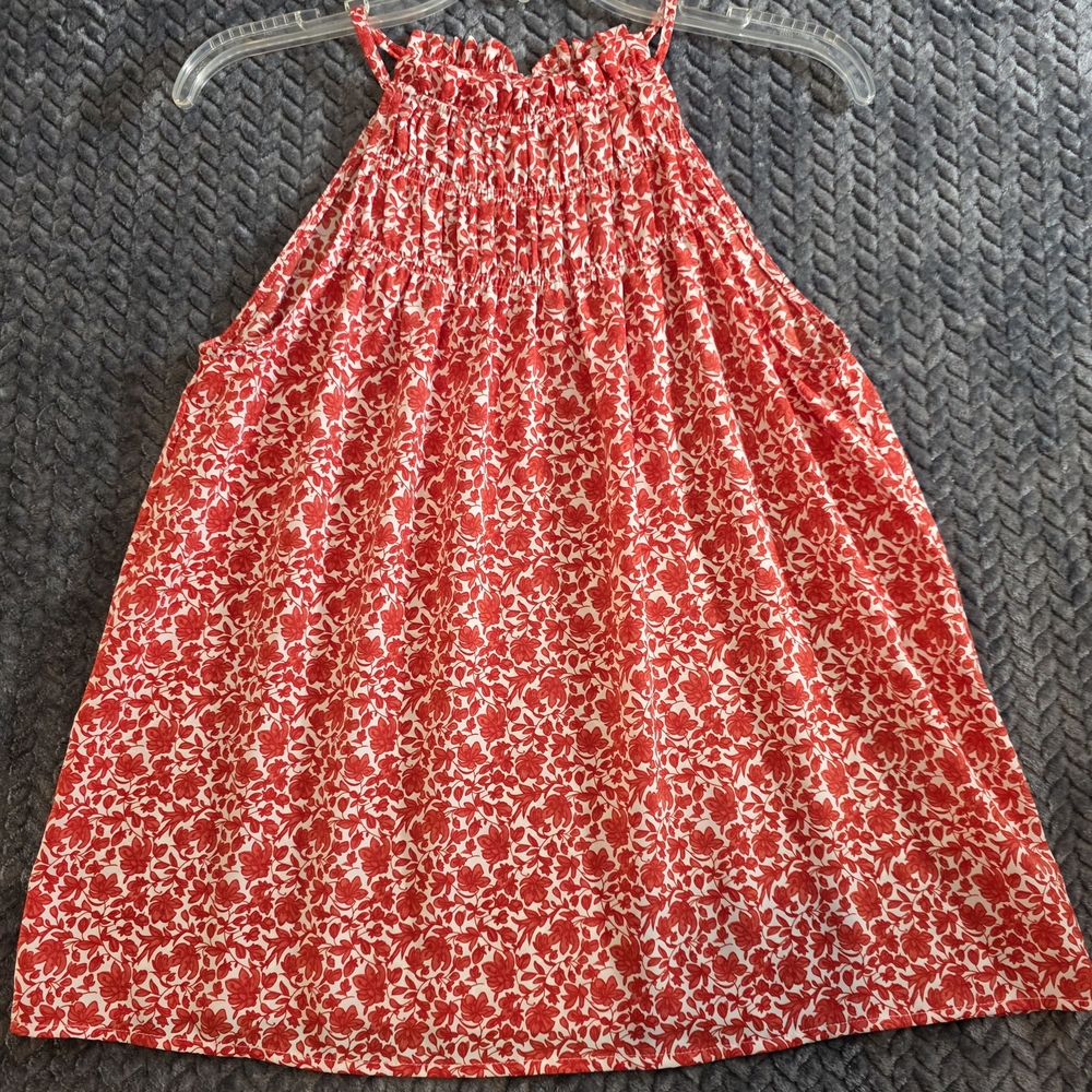 Staccato Red and White Floral Smocked Halter Tank Top